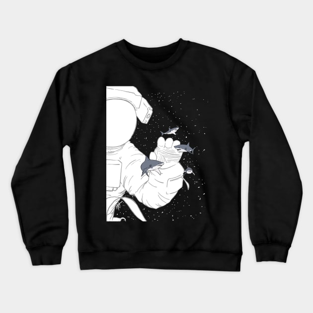 Space Sharks Crewneck Sweatshirt by randamuART